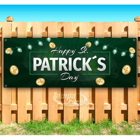 Happy St. Patrick'S Day 13 oz Vinyl Banner With Metal Grommets
