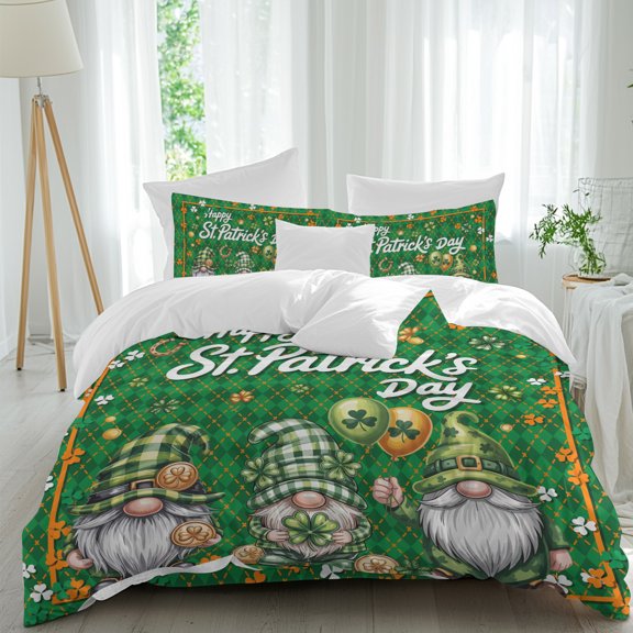 Happy St. Patrick's Day 4 piece Duvet Cover Set, Comfort Bedding Set Full Size Include a Duvet Cover, a Bed Sheet, 2 Pillowcase with Zipper for All Season