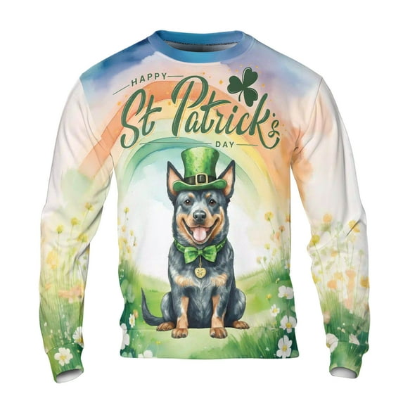 Happy St. Patrick’s Day Australian Cattle Dog with Green Hat Shamrocks Rainbow All Over Print 3D Sweatshirt Unisex Merch Heeler Lover Gifts - 03007