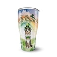 thumbnail image 1 of Happy St. Patrick’s Day Australian Shepherd with Green Hat Shamrocks Rainbow 30oz Stainless Steel Tumbler Insulated Cup with Lid Aussie Dog Lover Gifts - 03007, 1 of 5