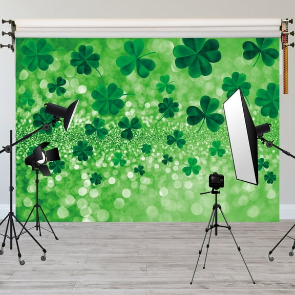 Happy St. Patrick's Day Backdrop Spring Irish Green Lucky Shamrock Leaves Photo Background for Saint Patrick's Day Birthday Baby Shower Party Decorations Photo Booth Props 10x8FT
