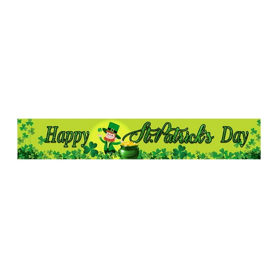 Happy St. Patrick's Day Banner 16x71in Lucky Clover Background Decoration Irish Festival Outdoor Indoor Party Banner Sign for Clover Party Supplies