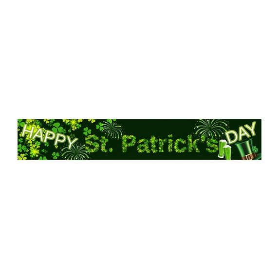 Happy St. Patrick's Day Banner 16x71in Lucky Clover Background Decoration Irish Festival Outdoor Indoor Party Banner Sign for Clover Party Supplies