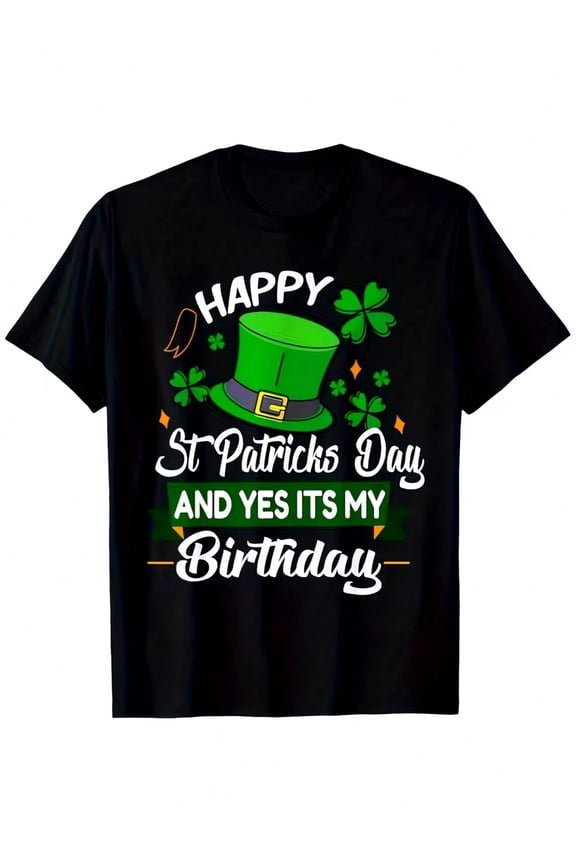 Happy St. Patrick's Day Birthday T-Shirt Lucky Shamrock Graphic Tee for Adults