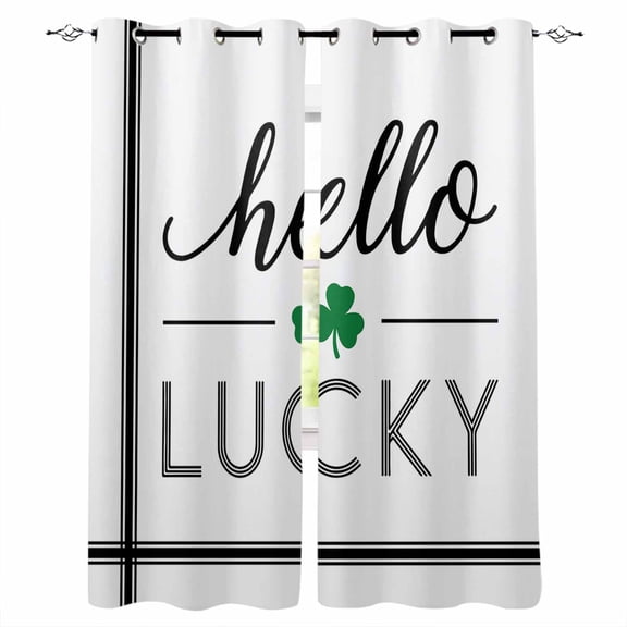 Happy St. Patrick's Day Black Out Curtains 84 Inch Long for Living Room, Hello Lucky Shamrock Grass Blackout Curtain Shade Thermal Insulated Window Curtains Grommet Drapes 42"x84" 2 Panels