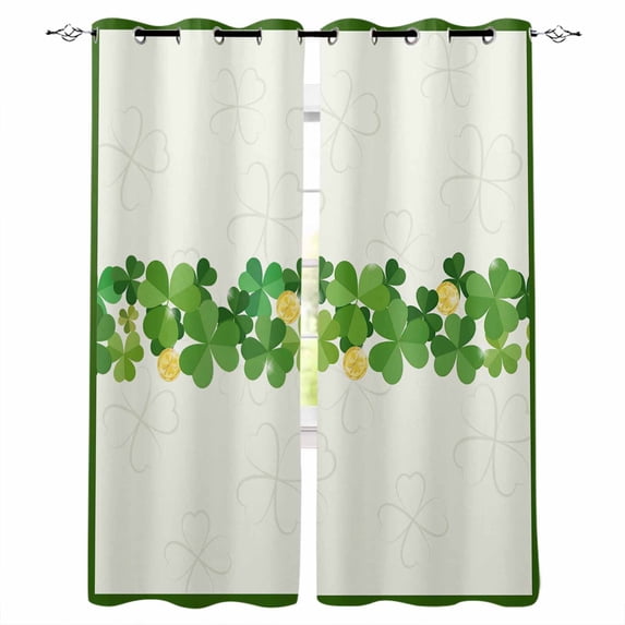 Happy St. Patrick's Day Blackout Curtains for Bedroom, Thermal Insulated Drapes, Lucky Green Shamrock Grasses Black Out Curtains 63 Inch Long Room Darkening Kitchen Curtains 42"x63" 2 Panels