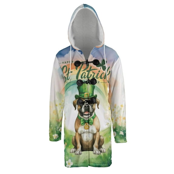 Happy St. Patrick’s Day Boxer with Green Hat Shamrocks Rainbow All Over Print 3D Hooded Duffle Toggle Coat Boxers Dog Lover Gifts Idea - 03007