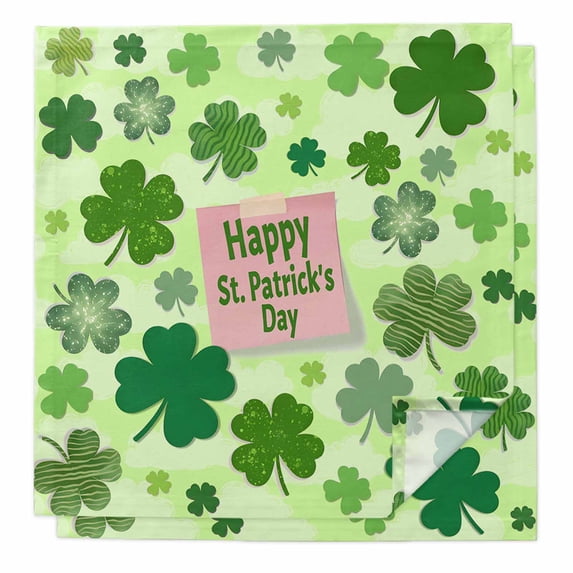 Happy St. Patrick's Day Cloth Napkins, Spring Lucky Shamrock Cloud Green Washable and Reusable Dinner Napkins Set of 2, Table Napkin for Kitchen Party Birthday Wedding Hotel Housewarming 20"x20"
