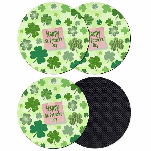 Happy St. Patrick's Day Coasters Set of 4, Absorbent Coasters for Drinks, Spring Lucky Shamrock Cloud Green Coaster for Desk Coffee Table Protection, Home Decor House Warming Gifts 4"