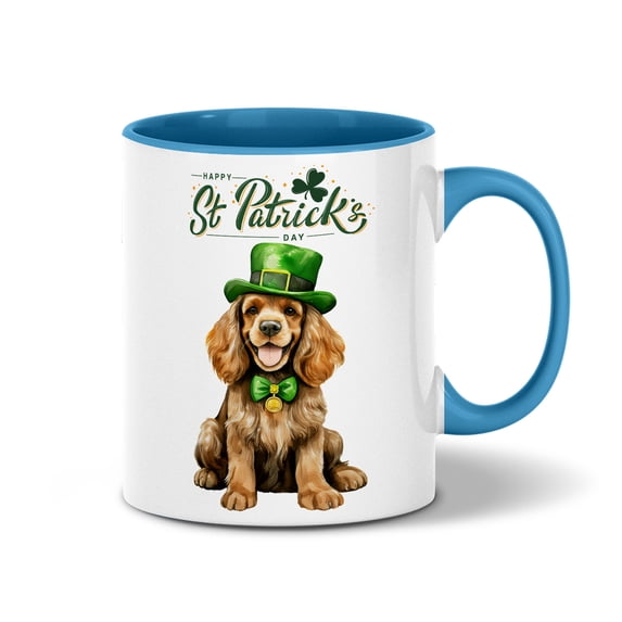 Happy St. Patrick’s Day Cocker Spaniel with Green Hat Shamrocks Rainbow 11oz Accent Two-tone Mug Cockers Dog Lover Gifts Coffee Tea Cup - 03007