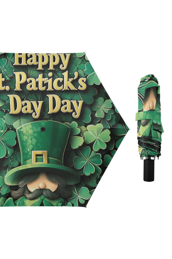 Happy St. Patrick's Day Compact Sun Umbrella Windproof Travel Umbrellas for Rain Strong Portable UV Protection