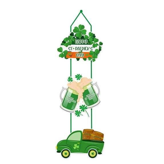 Happy St. Patrick's Day Decor Shamrock Door Sign Irish Hanging Wall Decoration Welcome Board Felt with Rope for Home Party