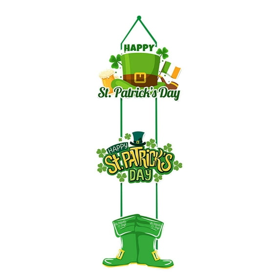 Happy St. Patrick's Day Decor Shamrock Door Sign Irish Hanging Wall Decoration Welcome Board Felt with Rope for Home Party