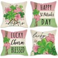 thumbnail image 1 of Happy St. Patrick''s Day Decorative Throw Pillow Covers 18 x 18 Set of 4, Lucky Charm Blessed Pink Shamrock Clover Outdoor Pillowcase, Mason Jar Irish Holiday Cushion Case Home Decor, 1 of 5