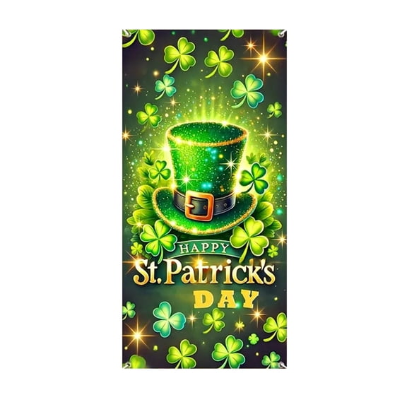 Happy St.Patrick's Day Door Cover Decoration Irish Shamrock Clover Photography Backdrop Outdoor Sign for Home Wall Indoor Outdoor St.Patrick's Day Party