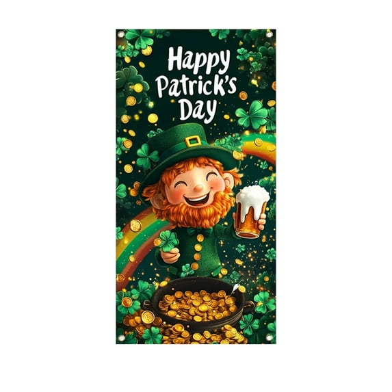 Happy St. Patrick's Day Door Cover, Ireland Outdoor Holiday Decoration with Vertical Hanging Flag, Festive Arrangement for Front Door and Wall, 70.87*35.43 inch