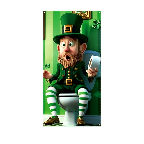 Happy St. Patrick's Day Door Cover, Ireland Outdoor Holiday Decoration with Vertical Hanging Flag, Festive Arrangement for Front Door and Wall, 70.87*35.43 inch