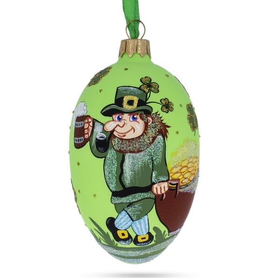 Happy St Patrick's Day Egg Glass Ornament 4 Inches