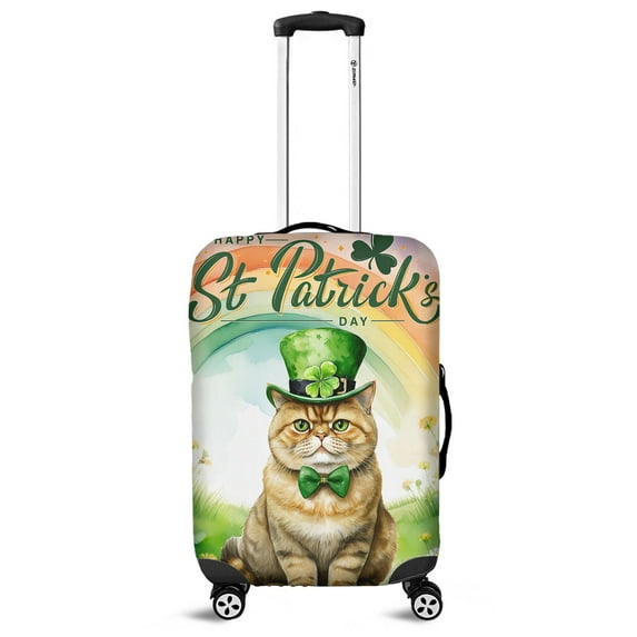Happy St. Patrick’s Day Exotic Shorthair with Green Hat Shamrocks Rainbow Travel Luggage Cover Cat Lover Kitten Owner Gifts Suitcase Dust Protective Decor - 03007