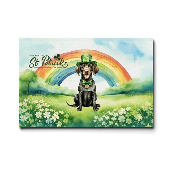 Happy St. Patrick’s Day German Shorthaired Pointer with Green Hat Shamrocks Rainbow Horizontal Matte Canvas Poster GSP Lover Dog Gift Wall Art Home Decor - 03007