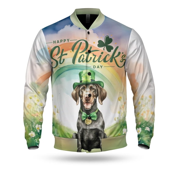 Happy St. Patrick’s Day German Shorthaired Pointer with Green Hat Shamrocks Rainbow All Over Print 3D Baseball Jacket GSP Lover Dog Gift Bomber Jacket Softball - 03007