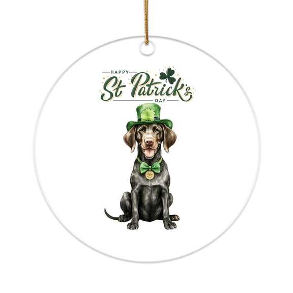 Happy St. Patrick’s Day German Shorthaired Pointer with Green Hat Shamrocks Rainbow Acrylic Round Ornament GSP Lover Dog Gift Home Tree Decor - 03007