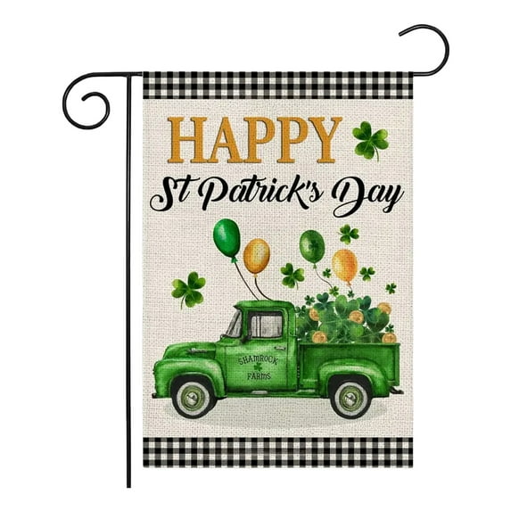 Happy St. Patrick's Day Gnome Garden Flag, 12x18 in Double Sided Burlap Shamrock Yard Flag for Spring Irish Holiday Farmhouse Yard Outdoor Decor