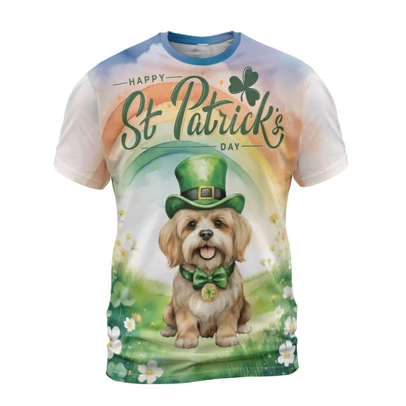 Happy St. Patrick’s Day Havanese with Green Hat Shamrocks Rainbow All Over Print 3D Shirt Unisex Merch Havanese Dog Lover Gifts Idea - 03007
