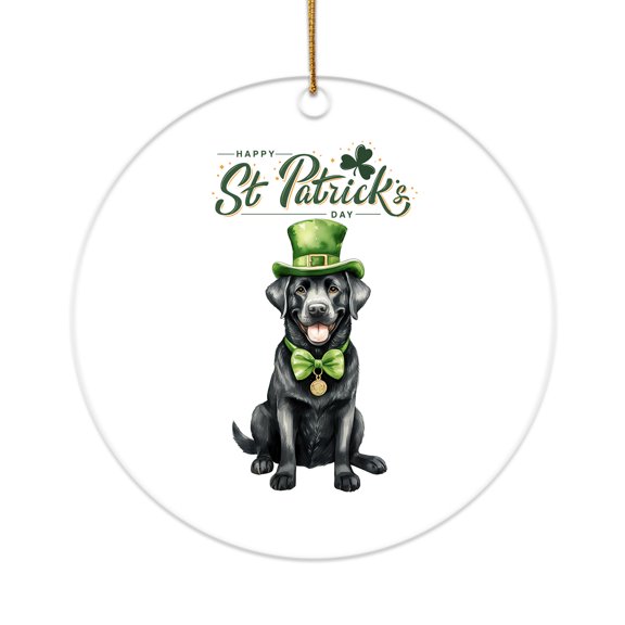 Happy St. Patrick’s Day Labrador Retriever with Green Hat Shamrocks Rainbow Acrylic Round Ornament Lab Dog Lover Gifts Home Tree Decor - 03007