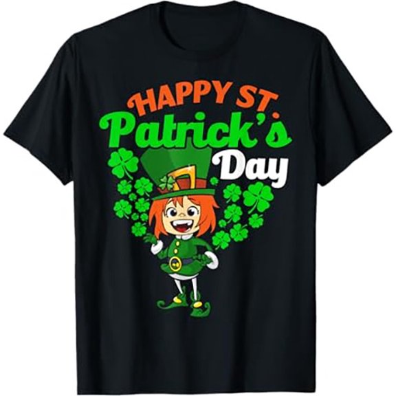 Happy St. Patrick's Day Leprechaun Girl Adults Men Women Child T-Shirt, Black