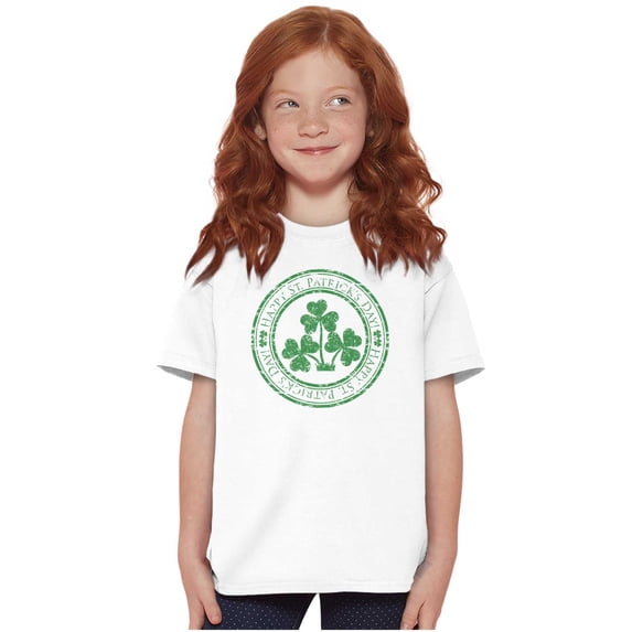 Happy St. Patrick's Day Lucky Clover Crewneck T Shirts Boy Girl Teen Brisco Brands XS