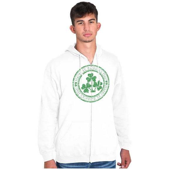 Happy St. Patrick's Day Lucky Clover Unisex Fleece Graphic Zip Up Hoodie Brisco Brands 2X