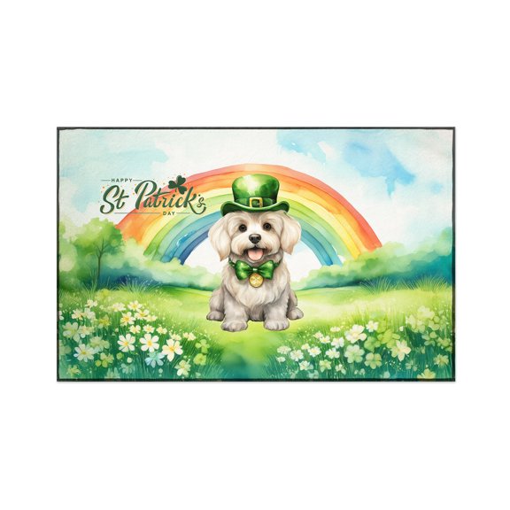 Happy St. Patrick’s Day Maltese with Green Hat Shamrocks Rainbow Indoor Rug Maltese Dog Lover Gifts Idea Carpet Living Bed Room Sofa Home Decor - 03007