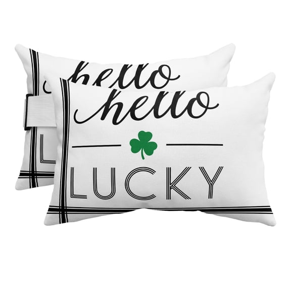 Happy St. Patrick's Day Outdoor Pillows for Chaise Lounge Chair Beach Headrest Pillow Set of 2 Waterproof Lumbar Pillows with Insert&Strap Hello Lucky Shamrock Grass Pillow for Patio Pool 12"x20"