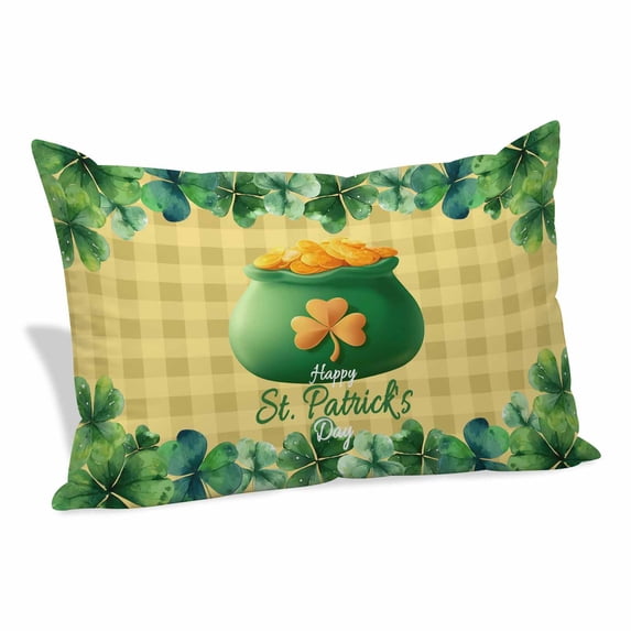 Happy St. Patrick's Day Pillow Covers King, Spring Coin Clovers Yellow Plaid Soft Brushed Microfiber Breathable Throw Pillow Covers, Decorative Pillowcase with Zipper for Couch Sofa Bedroom 20"x36"