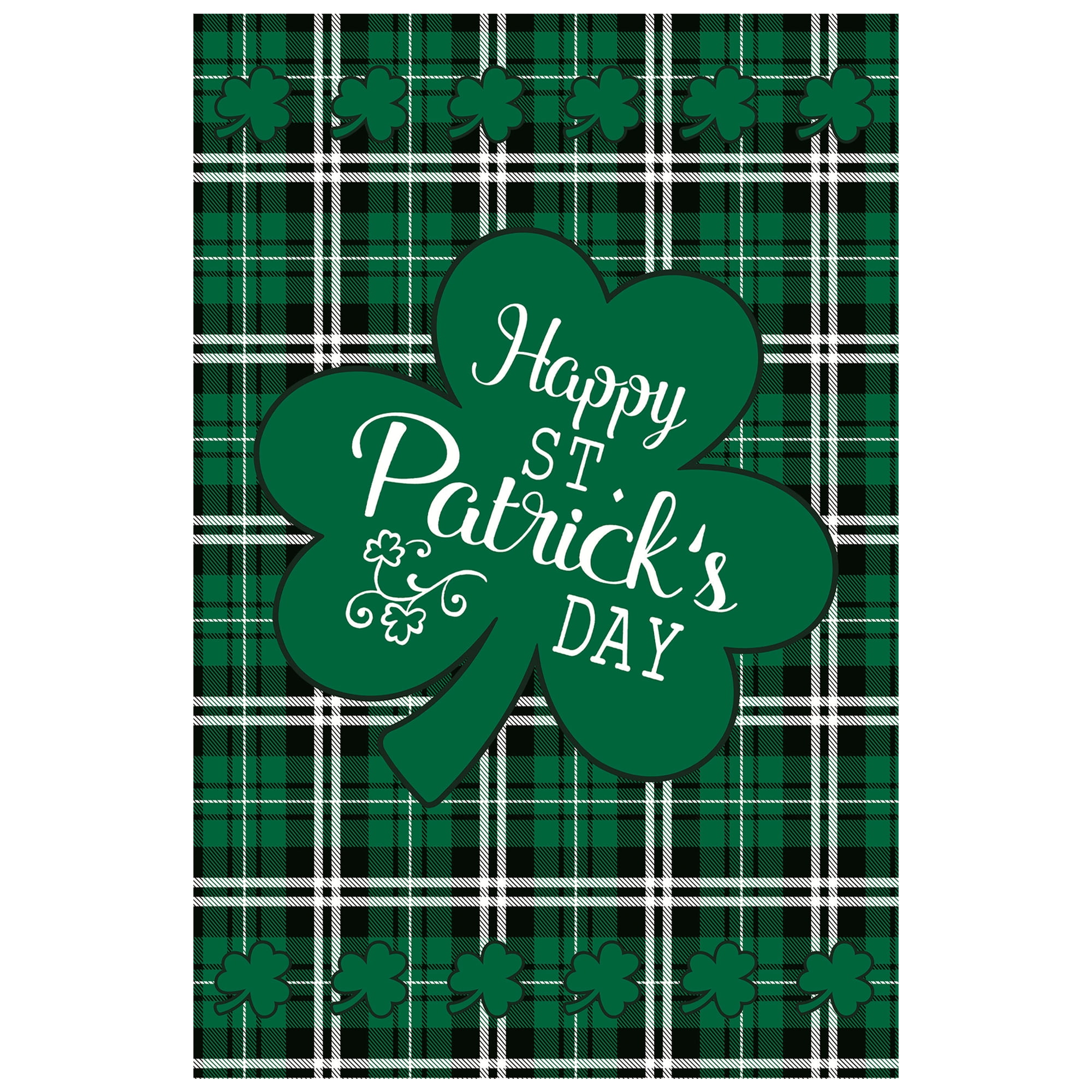 Green Plaid St. Patrick's Day Shamrock House Flag 28" x 40"