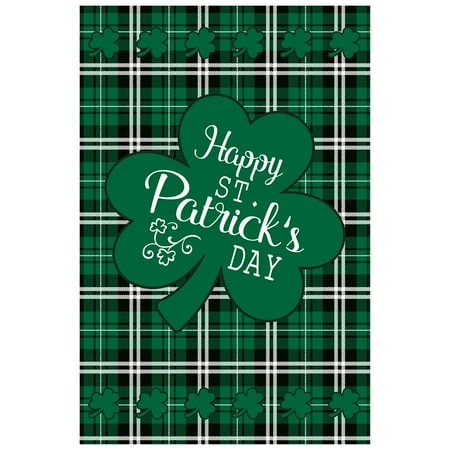 Happy St. Patrick's Day Plaid Outdoor House Flag 28" x 40"