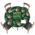 thumbnail image 1 of Happy St. Patrick's Day Round Fitted Tablecloth with Elastic Edge Funny Face Green Shamrocks Rainbow Green Table Cover Fit for 36"-44" Tables Waterproof Tablecloths for Dinner Camping Picnic, 1 of 9