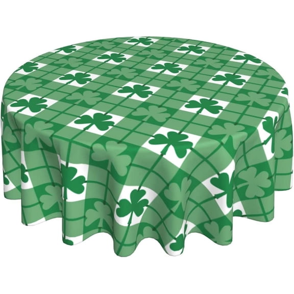 Happy St Patrick''s Day Round Tablecloth 60 Inch Green Shamrock Leaves Lucky Table Clothes Rustic Spring Holiday Waterproof Reusable Circle Table Cover for Picnic Party Dining Room Home Decor 2