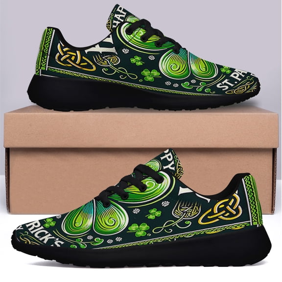 Happy St Patrick's Day Shamrock Irish Shoes Sneakers Black Size 3.5