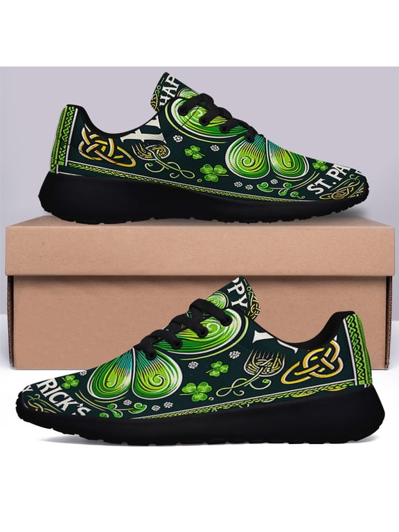 Happy St Patrick's Day Shamrock Irish Shoes Sneakers Black Size 6