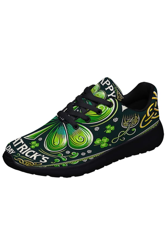 Happy St Patrick's Day Shamrock Irish Shoes Sneakers Black Size 7