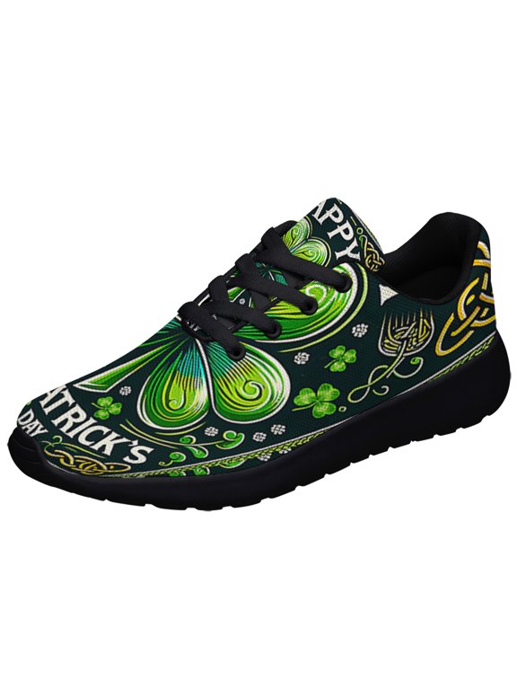 Happy St Patrick's Day Shamrock Irish Shoes Sneakers Black Size 7