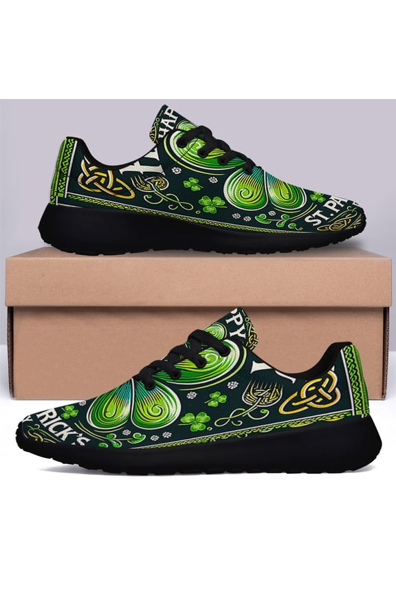 Happy St Patrick's Day Shamrock Irish Shoes Sneakers Black Size 9.5