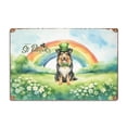 thumbnail image 1 of Happy St. Patrick’s Day Shetland Sheepdog with Green Hat Shamrocks Rainbow Horizontal Metal Aluminum Sign Sheltie Dog Lover Gifts Wall Art Home Decor - 03007, 1 of 5
