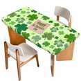 thumbnail image 1 of Happy St. Patrick's Day Table Cloths for 4 Foot Rectangle Tables, Spring Lucky Shamrock Cloud Green Patio Waterproof Elastic Fitted Tablecloths, Washable Rectangular Table Cover for Camping, 1 of 8