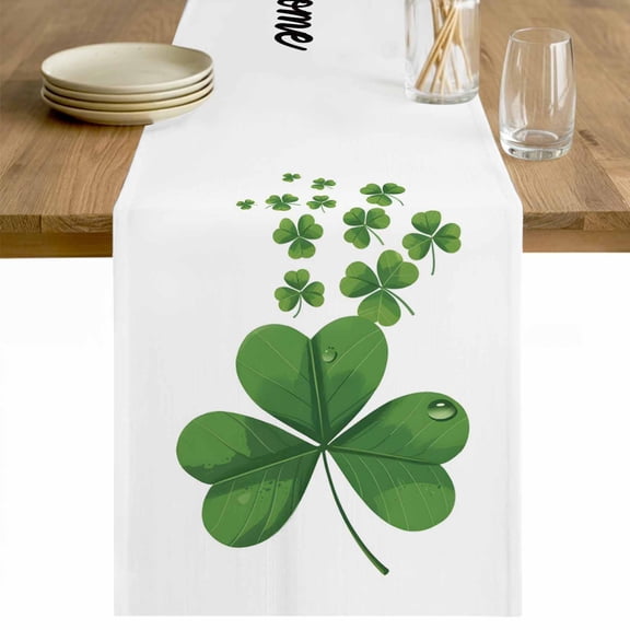 Happy St. Patrick's Day Table Runner 48 Inches Long Farmhouse Dress Scarves, Spring Lucky Green Shamrocks Dining Tablerunner for Coffee Table/Kitchen Island/Party Décor, 13" x 48"