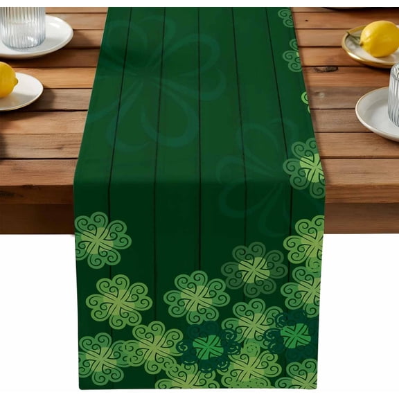 Happy St. Patrick''s Day Table Runner Green Four-Leaf Grass Tablerunners 13 x 48 Inch, Table Decorations Tabletop Scarf for Spring Gathering Holiday Farmhouse Kitchen Dining Decor