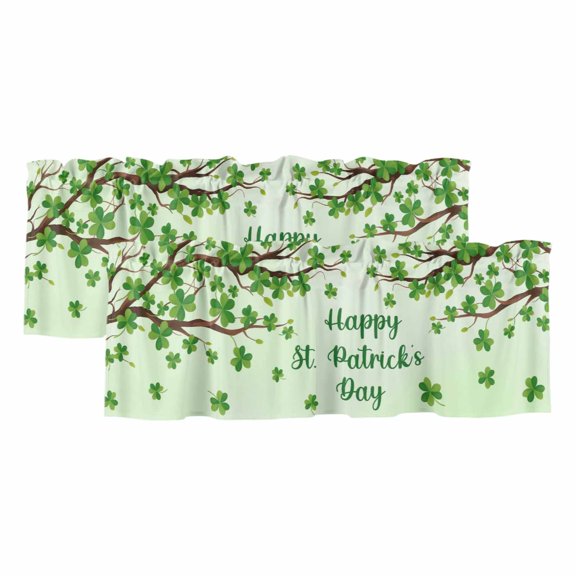 Happy St. Patrick's Day Valances for Windows, Decorative Rod Pocket Window Valance Curtains, Lucky Shamrock Grasses Trees Curtain Drapes for Kitchen/Bathroom/Living Room, 2 Panels, 60" W x 18" L