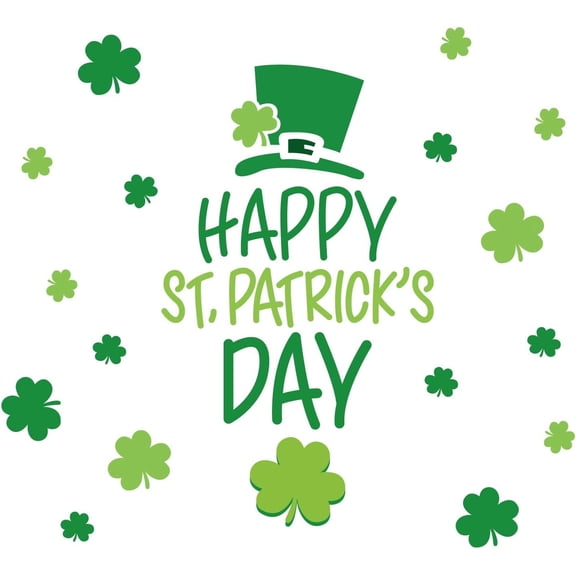 Happy St. Patrick's Day Wall Decals Shamrock Trefoil Hat Wall Stickers Green Plants Art Decor Window Cling Decals for St. Patrick's Day Bedroom Window Stickers Decoration